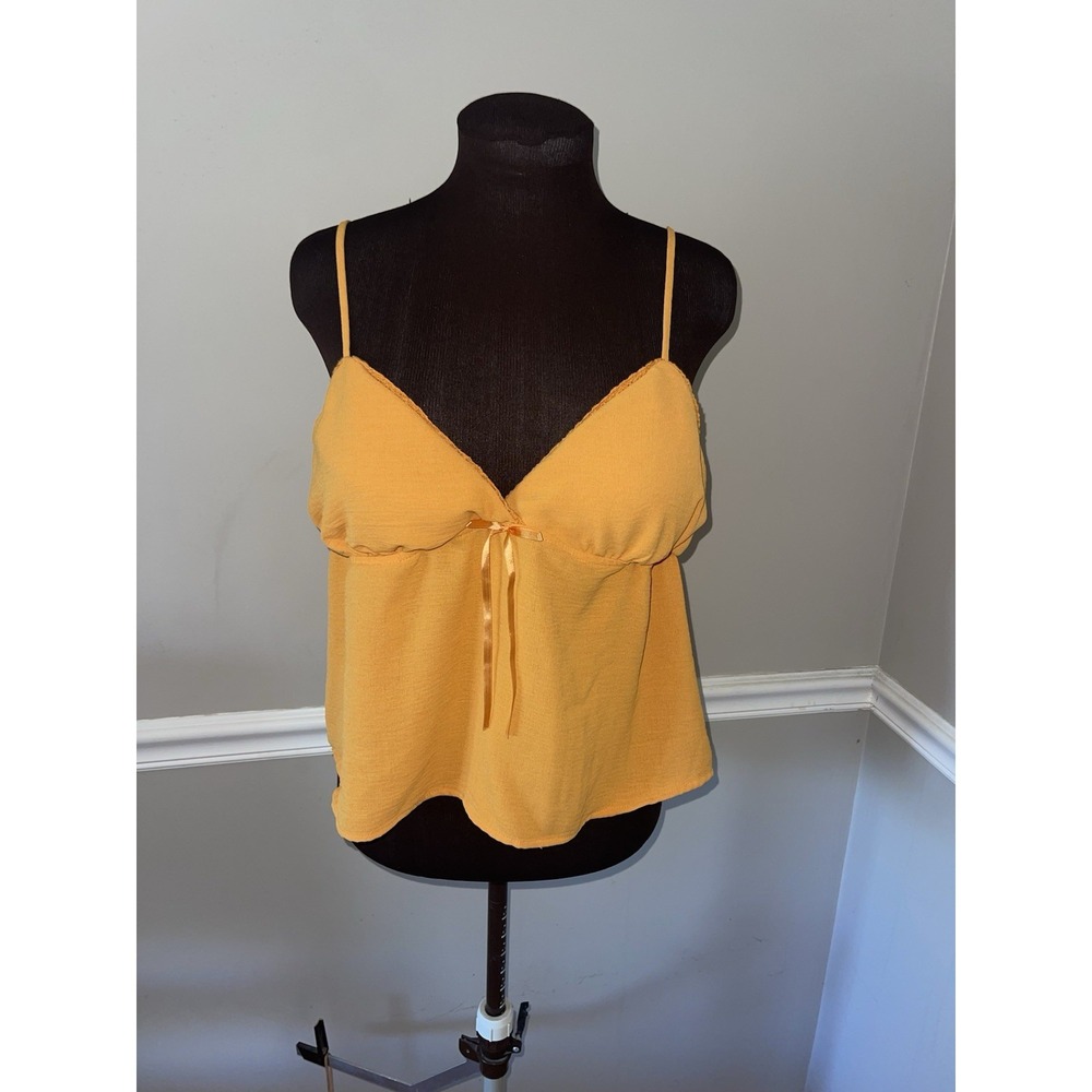 No Boundaries Orange Babydoll Cami Top Y2K Preppy Bow Coquette Sz XL Padded